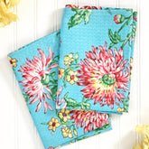 Chrissy Aqua Floral Dishtowel Set of 2