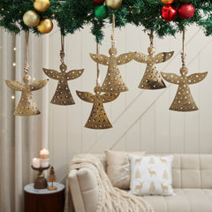 Antique Gold Metal Angel Ornament Set of 6