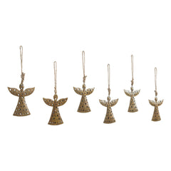 Antique Gold Metal Angel Ornament Set of 6