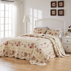 Antique Rose Ecru Quilted Bedspread Set