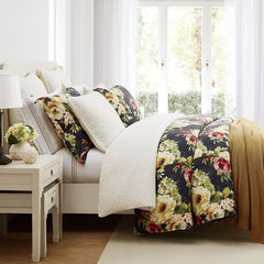 Charcoal Peony Washable Linen Blend Comforter/ Duvet Cover Set