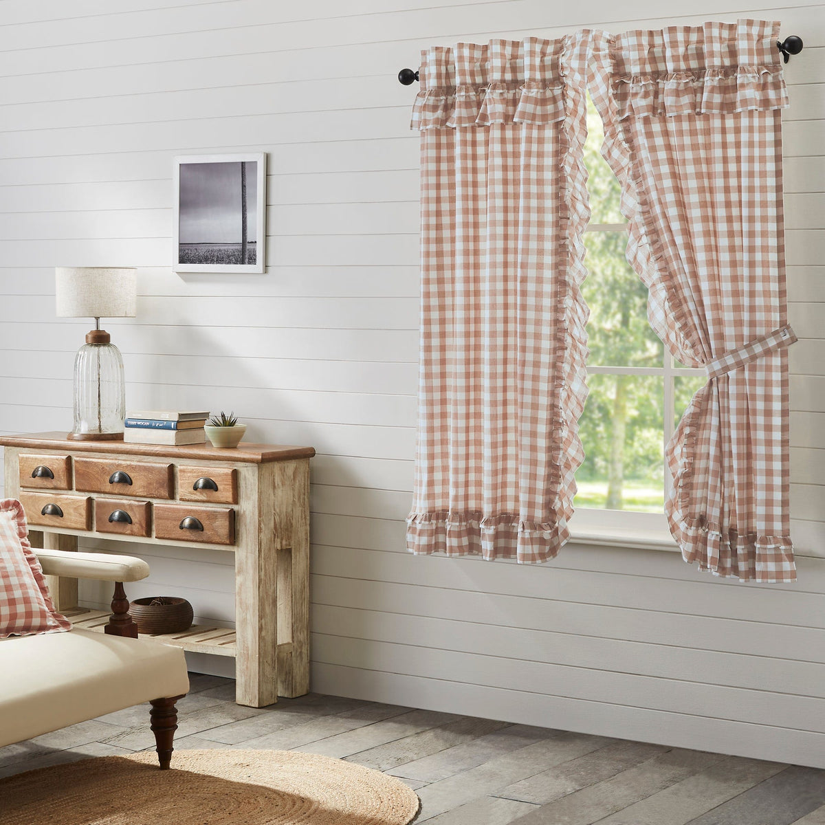 Annie Buffalo Check Ruffled 63" Panel Set - Portabella