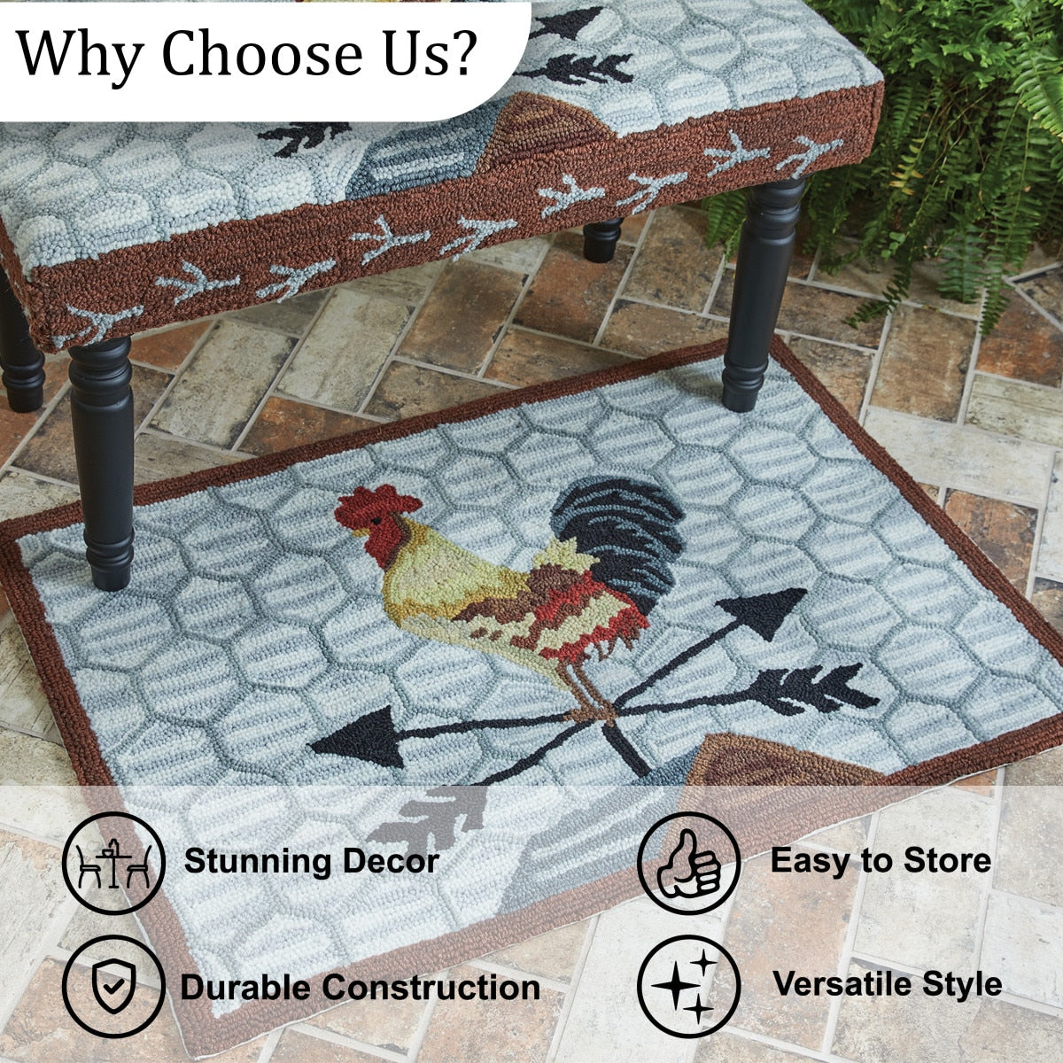 Break of Day Rooster Hooked Accent Rug