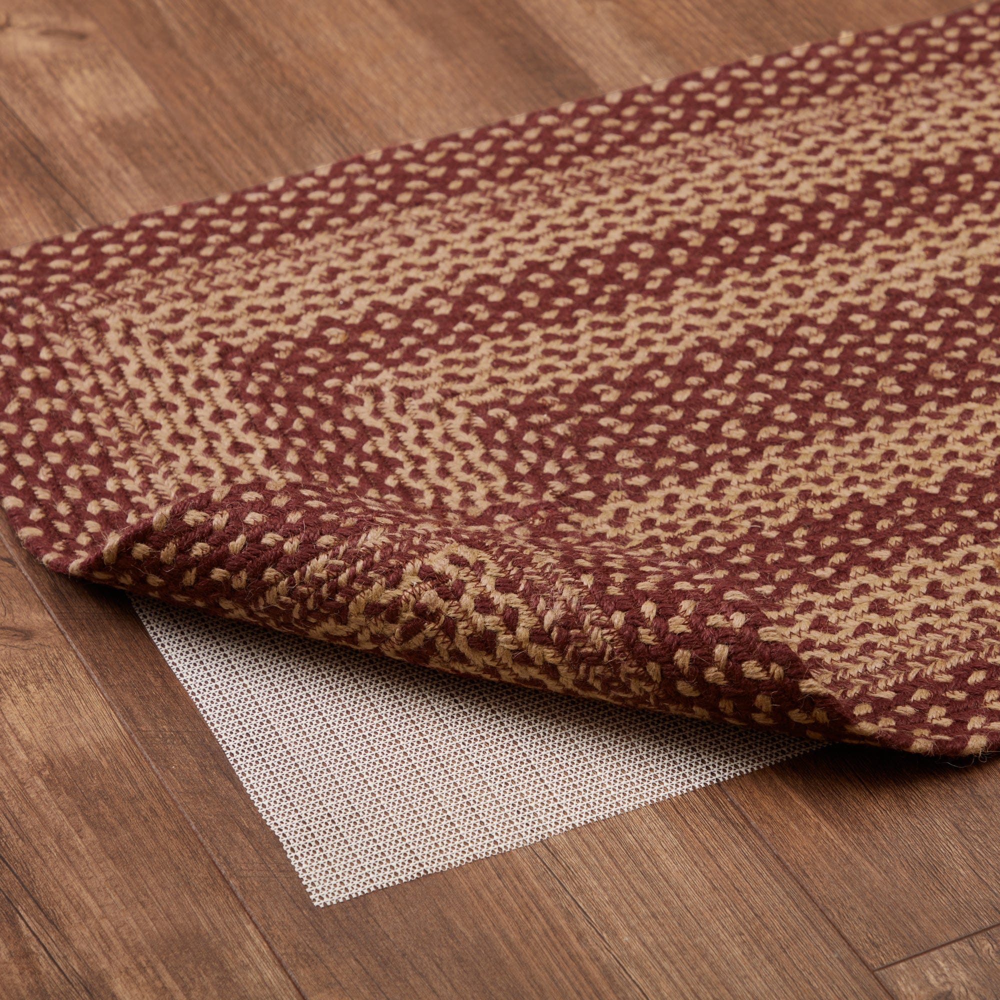 Burgundy Tan Rectangle Braided Rug