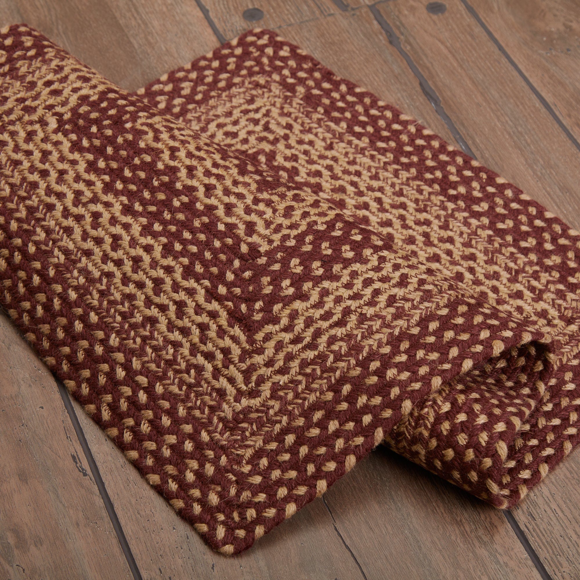 Burgundy Tan Rectangle Braided Rug