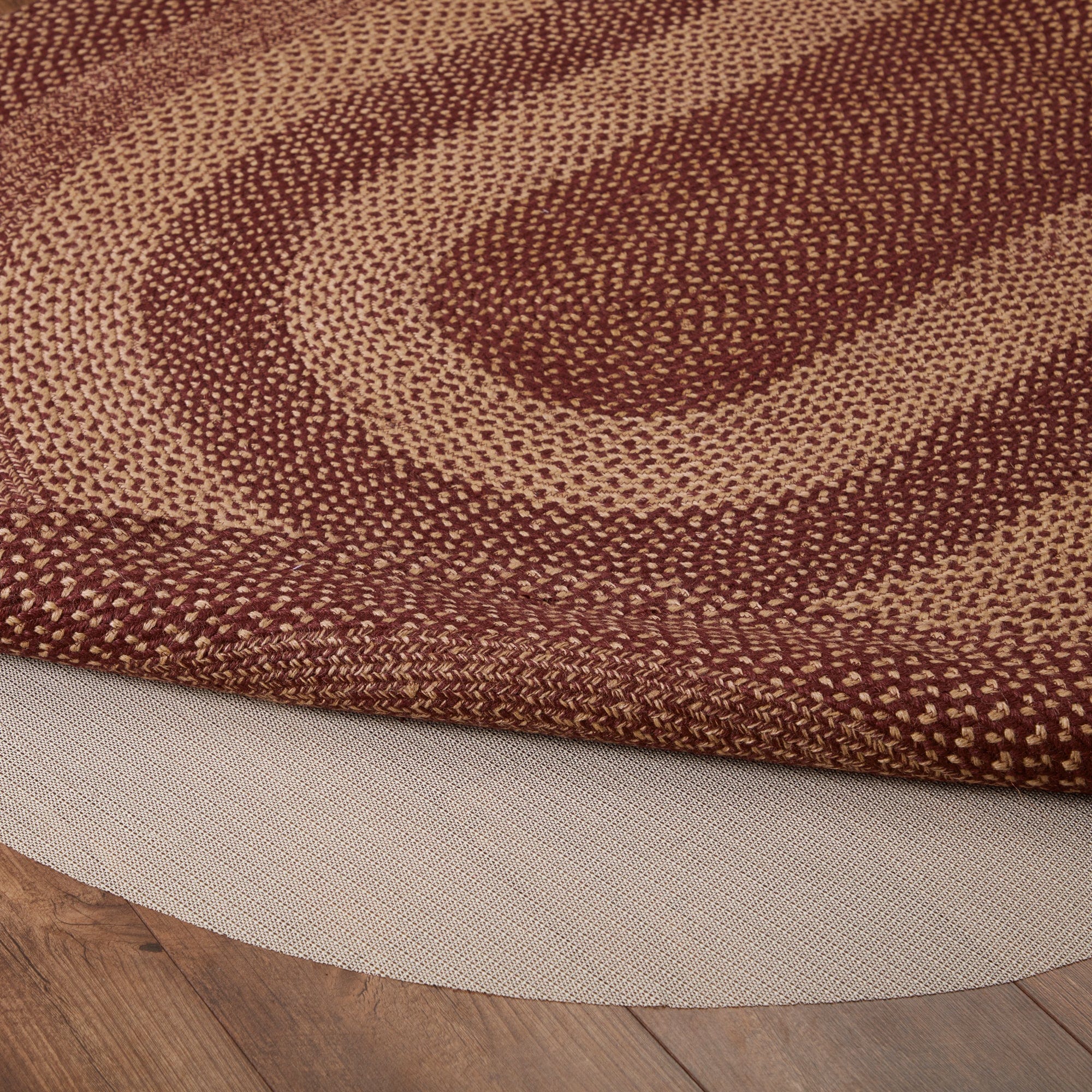 Burgundy Tan Oval Braided Rug