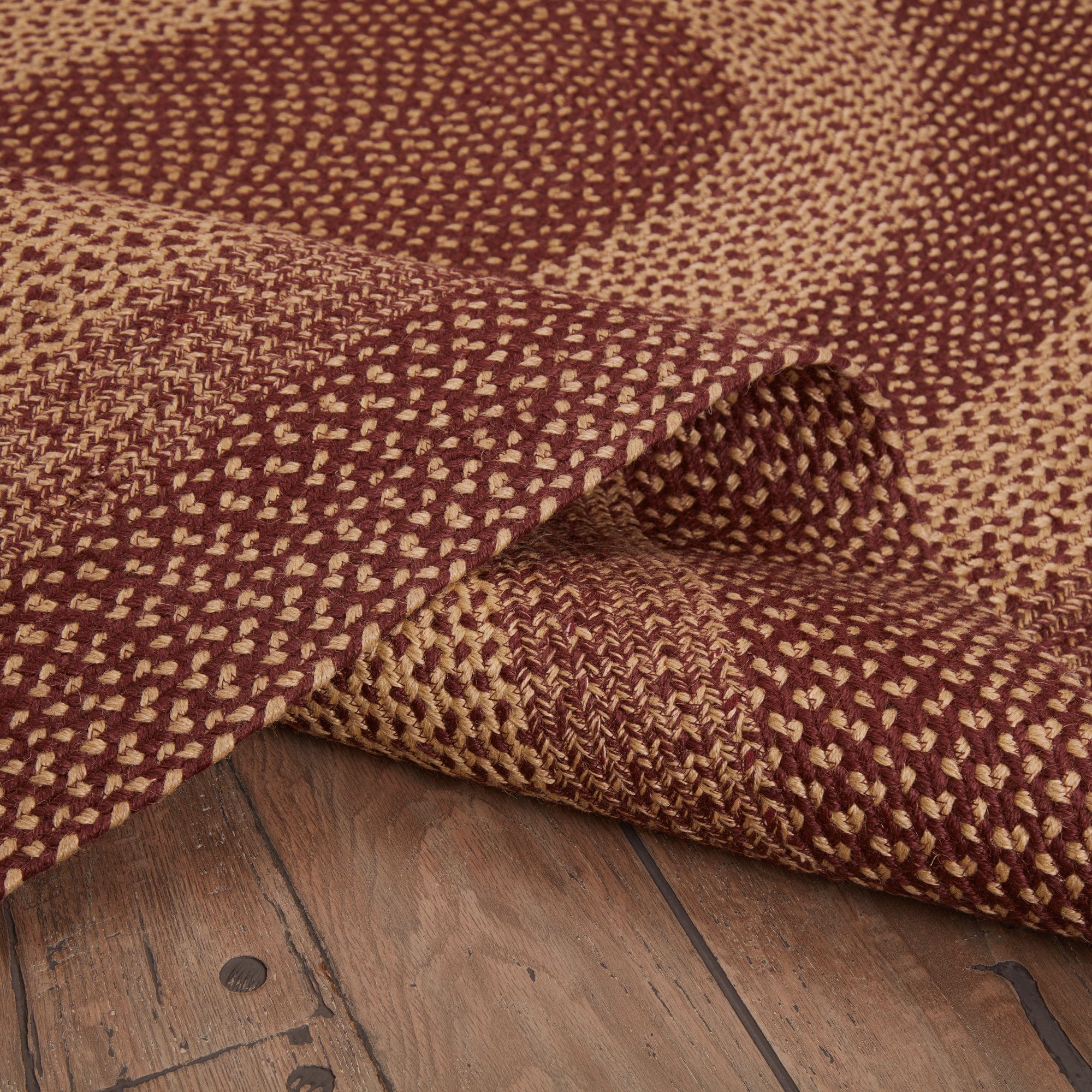 Burgundy Tan Oval Braided Rug
