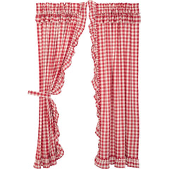 Annie Buffalo Check Ruffled 84" Panel Set - Red
