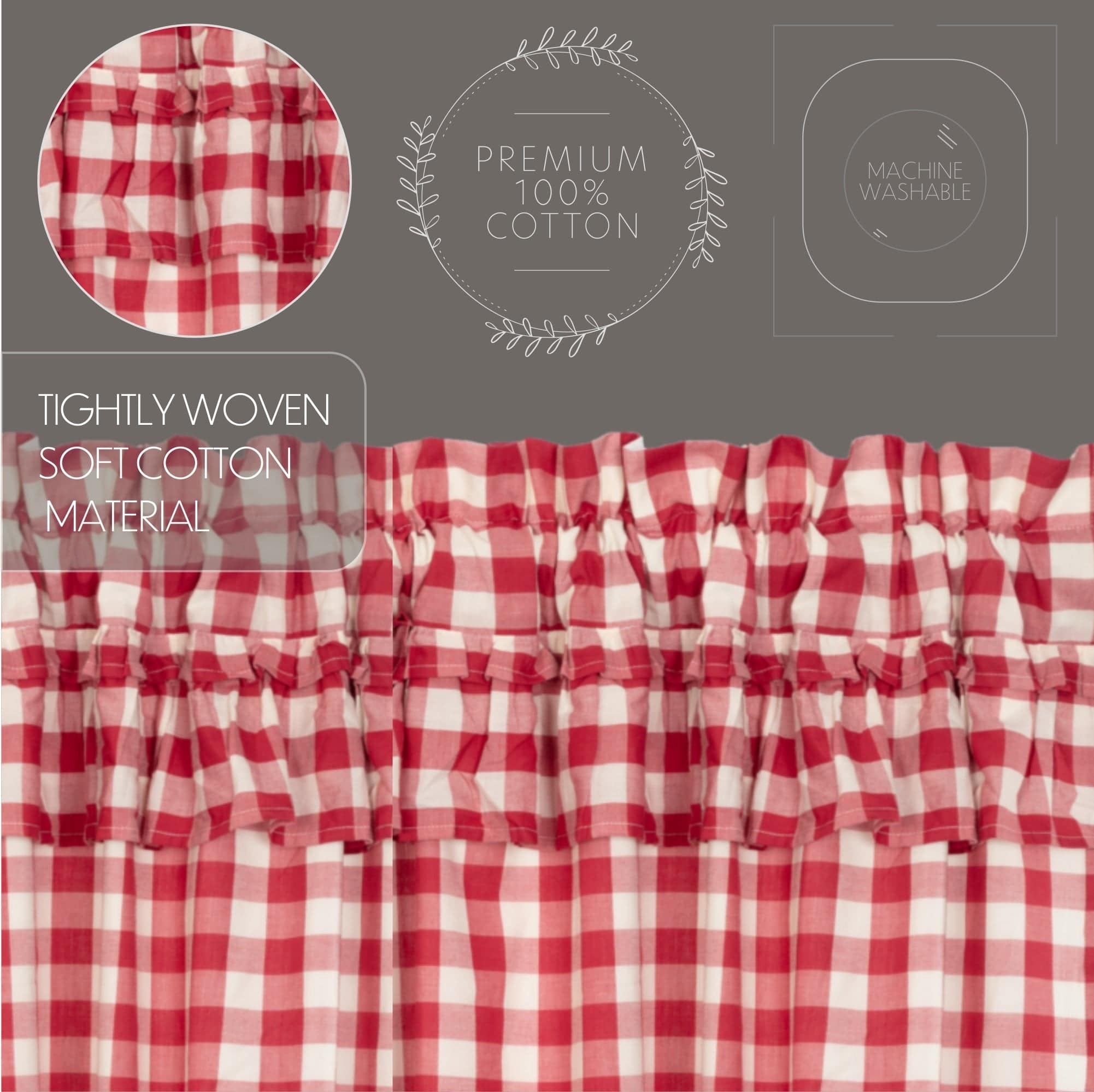 Annie Buffalo Check Ruffled Prairie Curtain - Red