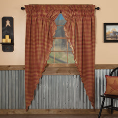 Burgundy Check Long Prairie Curtain