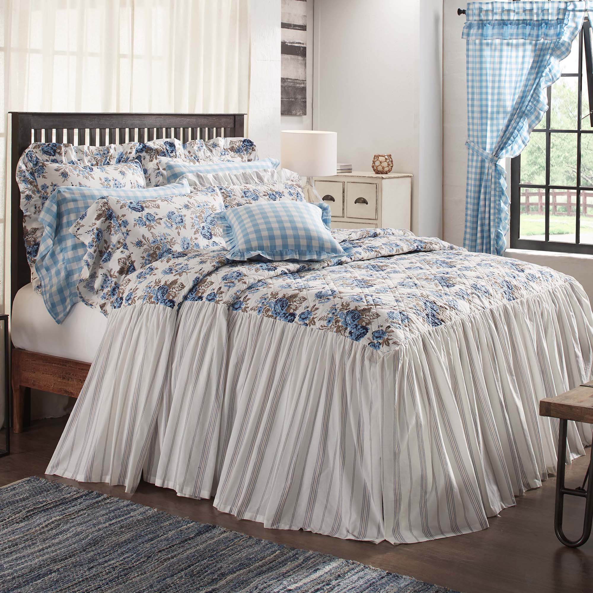 Annie Blue Floral Ruffled Coverlet