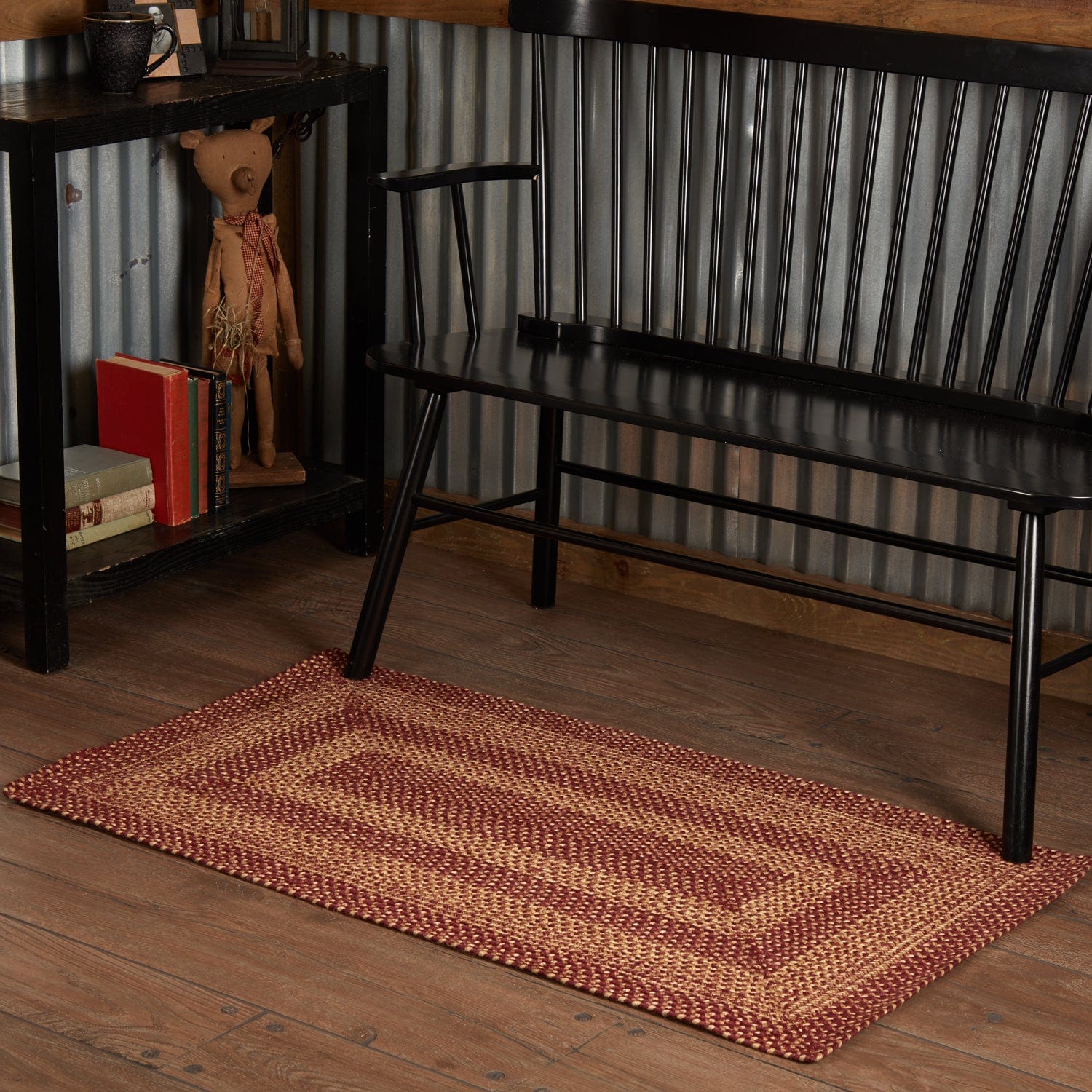 Burgundy Tan Rectangle Braided Rug