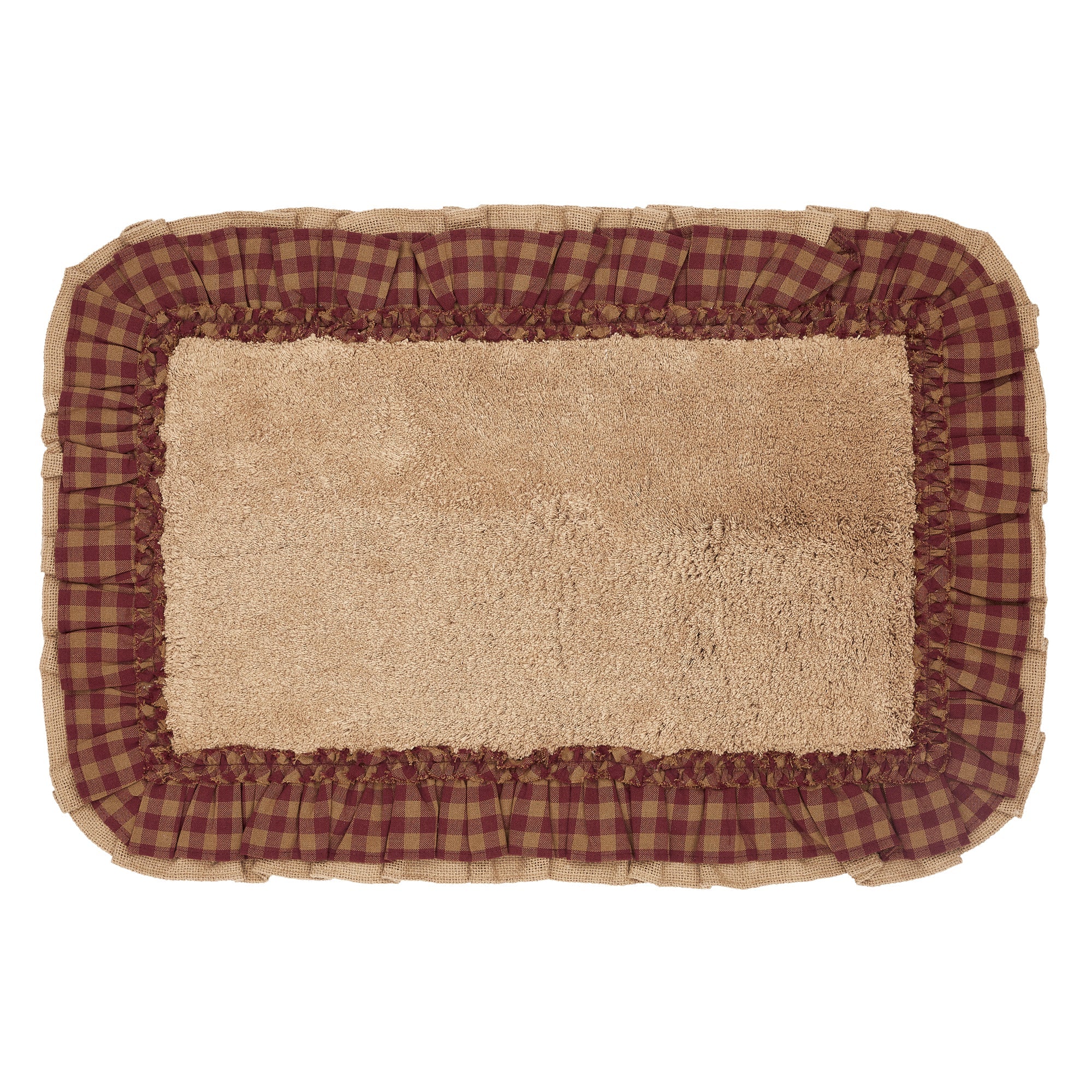 Burlap Natural w/ Burgundy Check Bath Mat