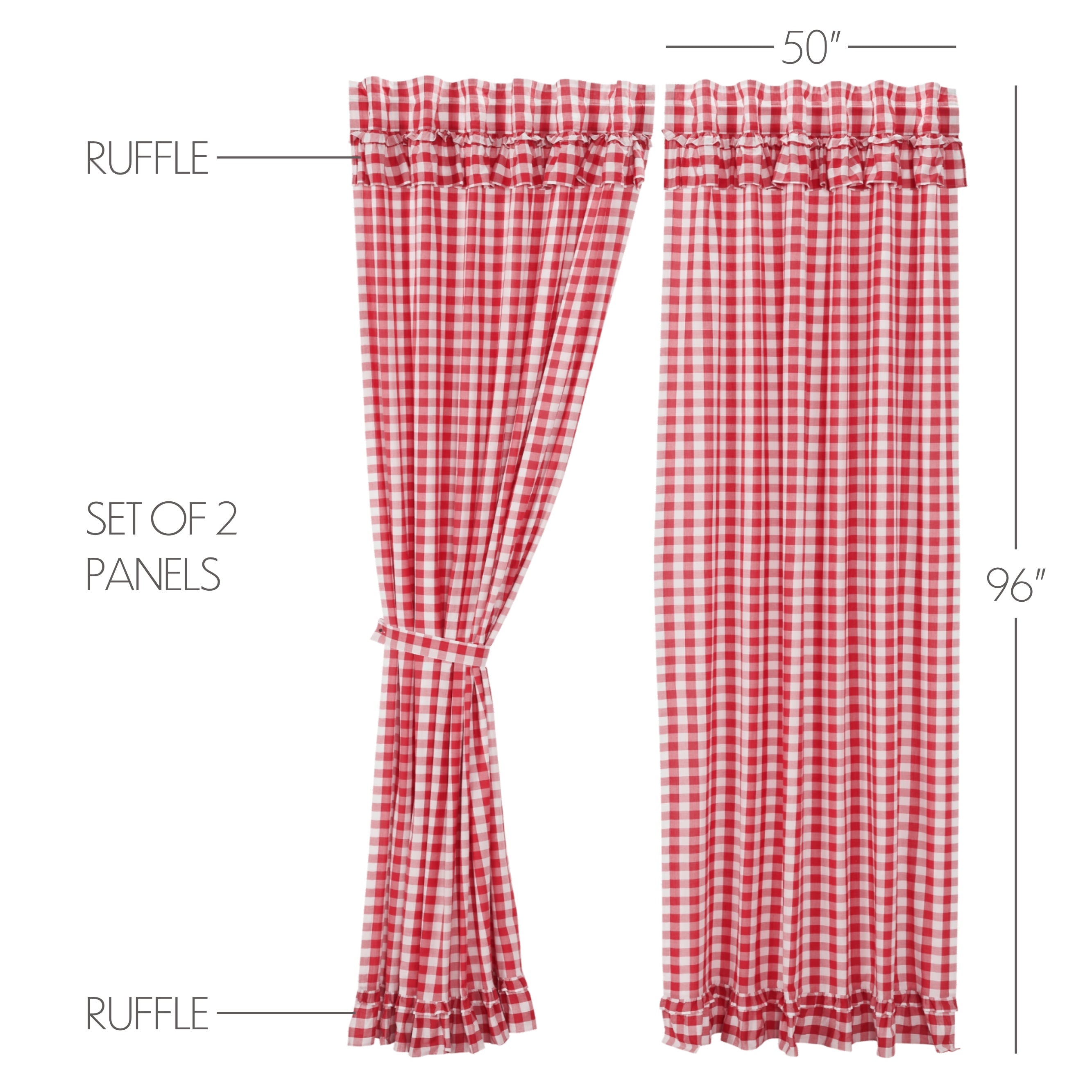 Annie Buffalo Check 96" Ruffled Panel Set - Red