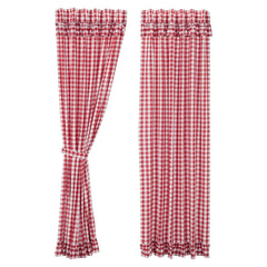 Annie Buffalo Check 96" Ruffled Panel Set - Red