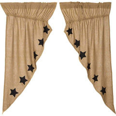 Burlap Natural Black Stencil Star Prairie Curtain