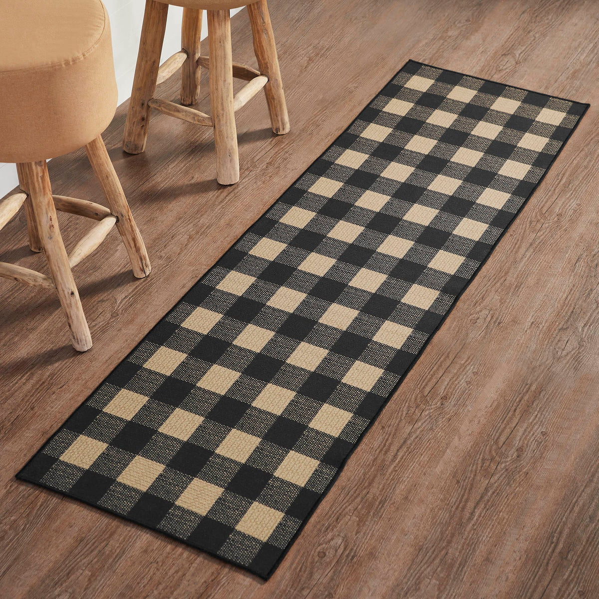 Black Check Runner Rug w/ Latex Backing