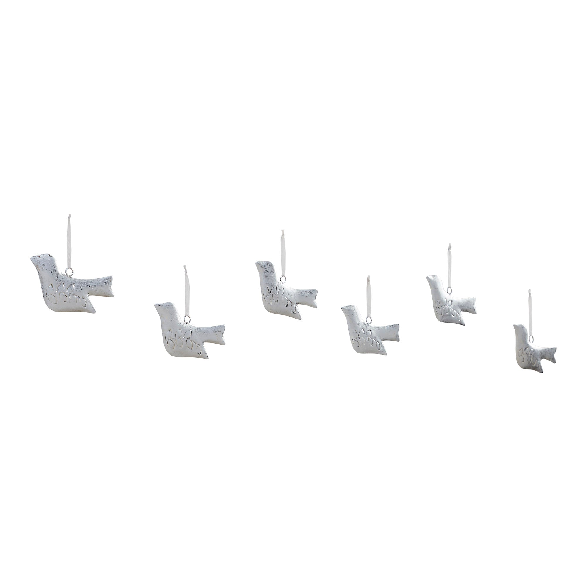 Brushed Metal Bird Ornament Set of 6