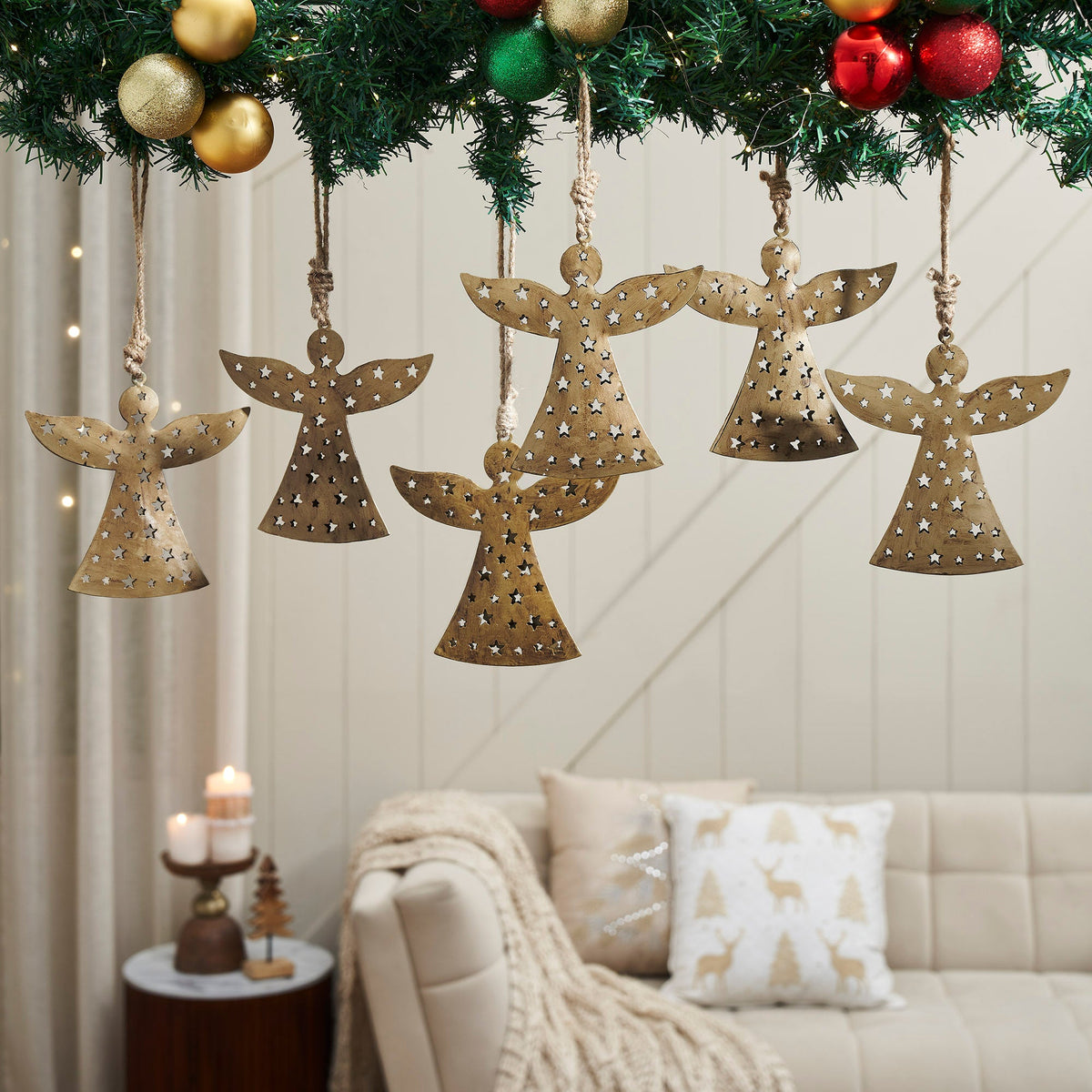 Antique Gold Metal Angel Ornament Set of 6