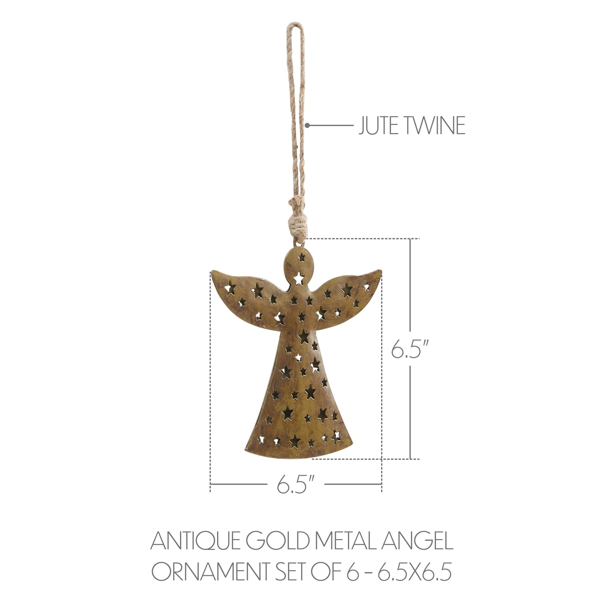Antique Gold Metal Angel Ornament Set of 6