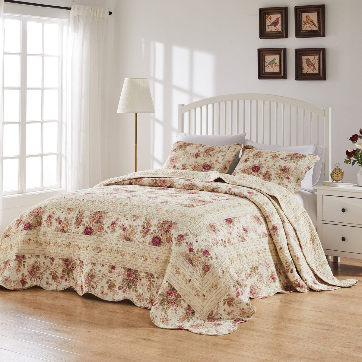 Antique Rose Ecru Quilted Bedspread Set