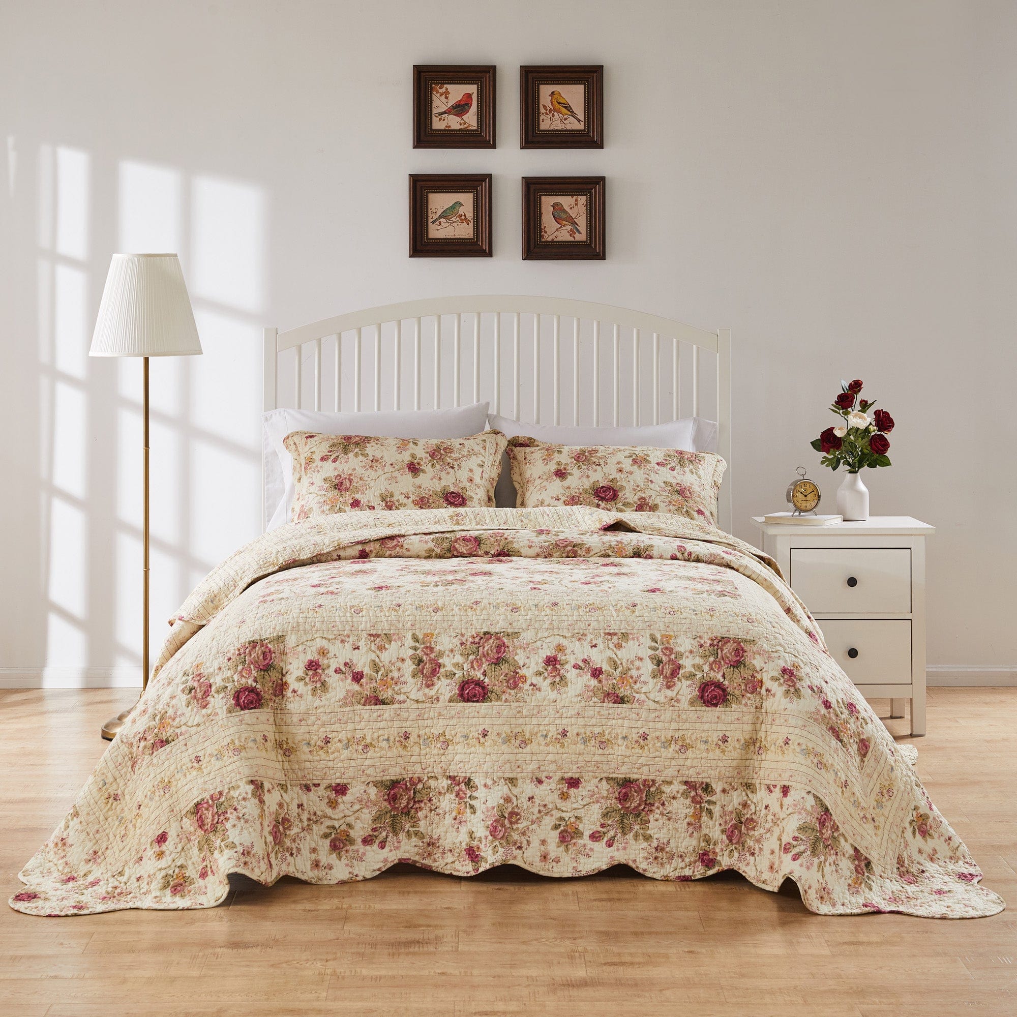 Antique Rose Ecru Quilted Bedspread Set