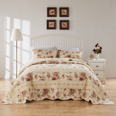 Antique Rose Ecru Quilted Bedspread Set