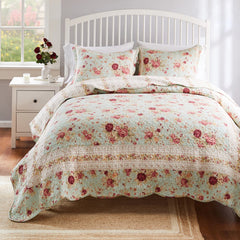 Antique Rose Blue Quilt Set