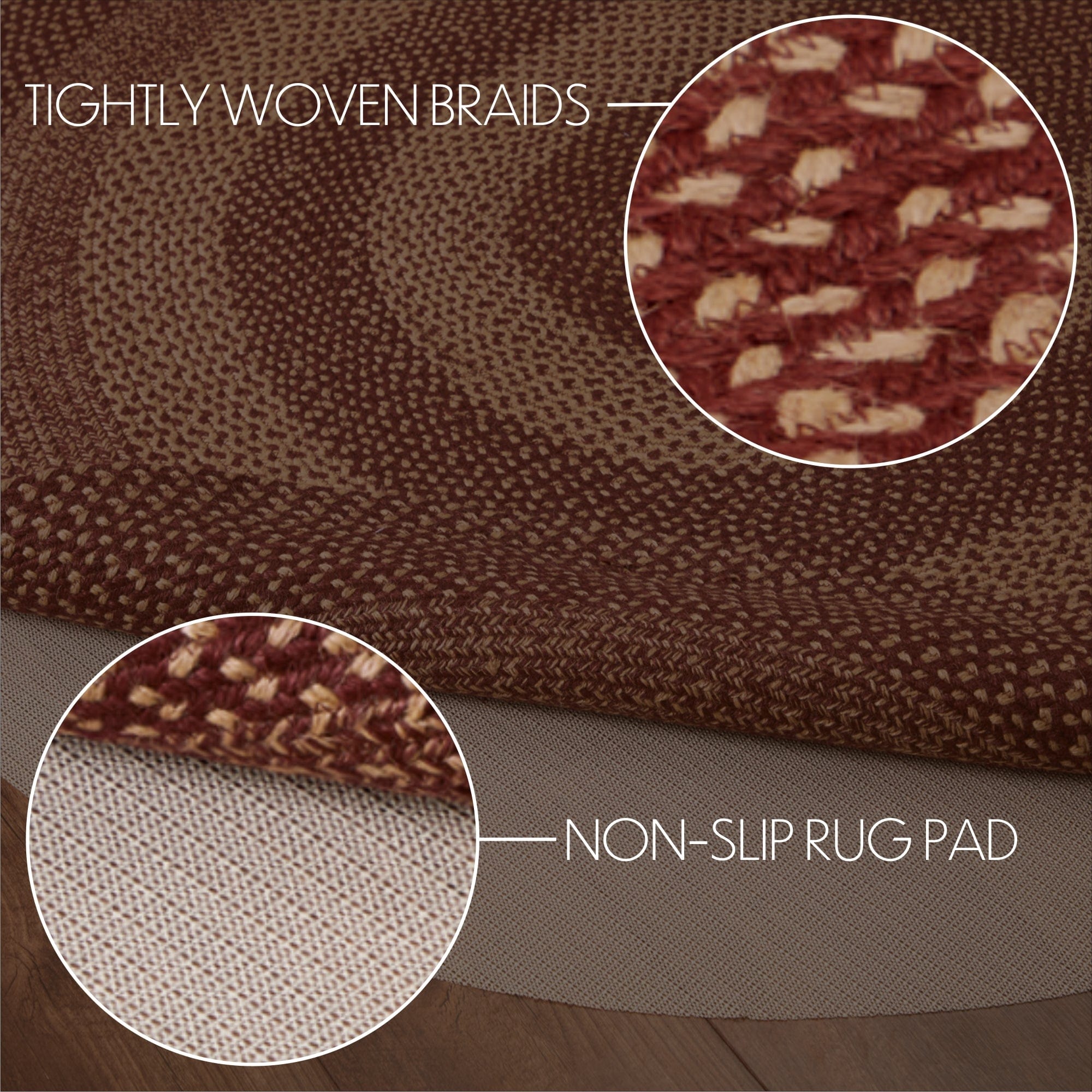Burgundy Tan Oval Braided Rug