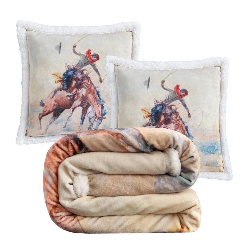 Buster Sherpa Throw and Pillows - 3 Piece Set