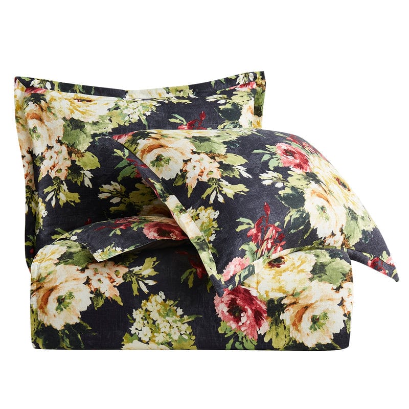 Charcoal Peony Washable Linen Blend Comforter/ Duvet Cover Set