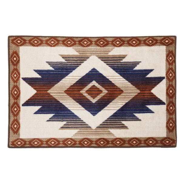 Aztec Blue and Terra Cotta Latex Backed Kitchen/ Bath Rug
